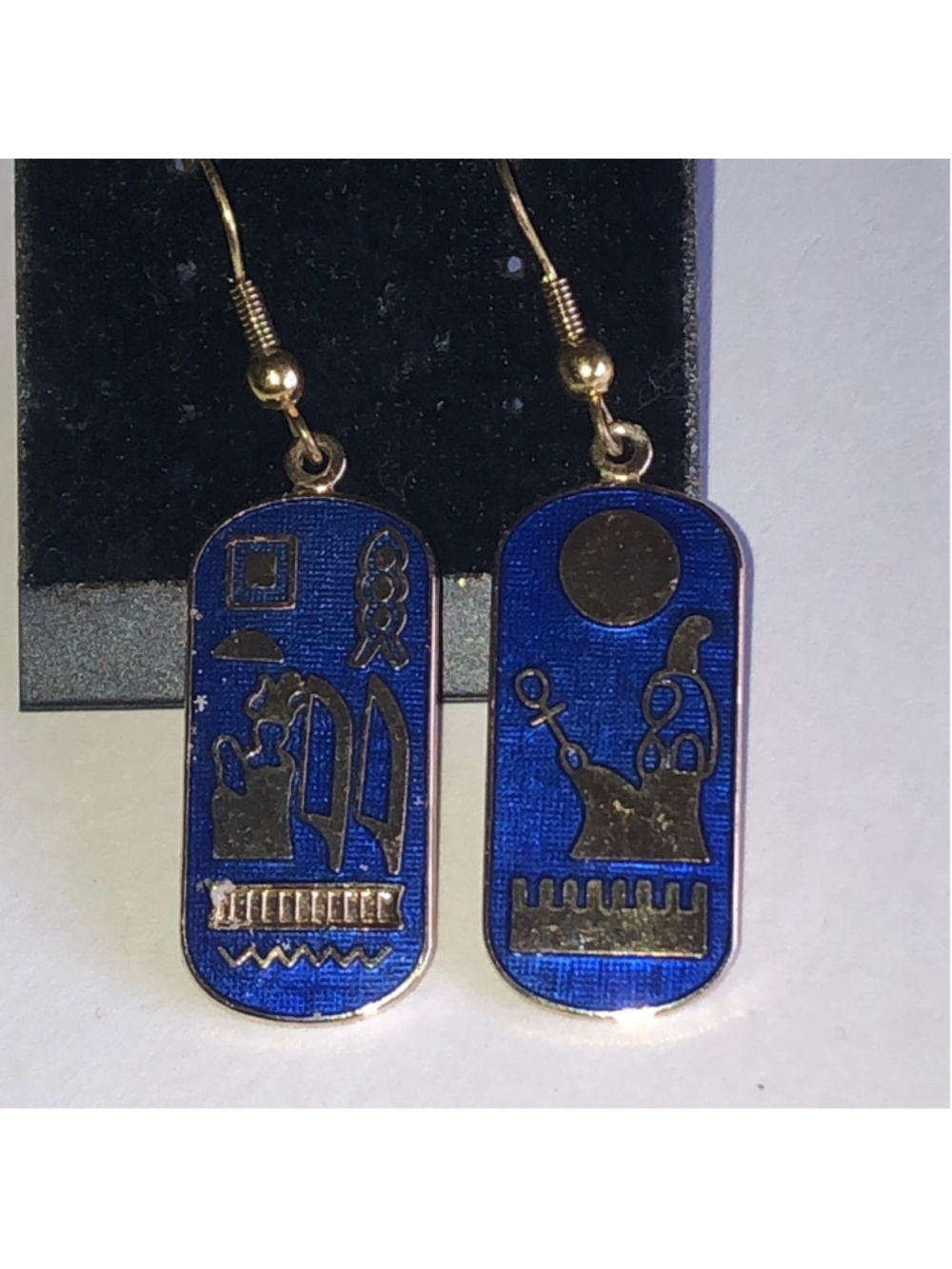 Fine Enamels by Crown Jewelry Blue Egyptian Cartouche Earrings